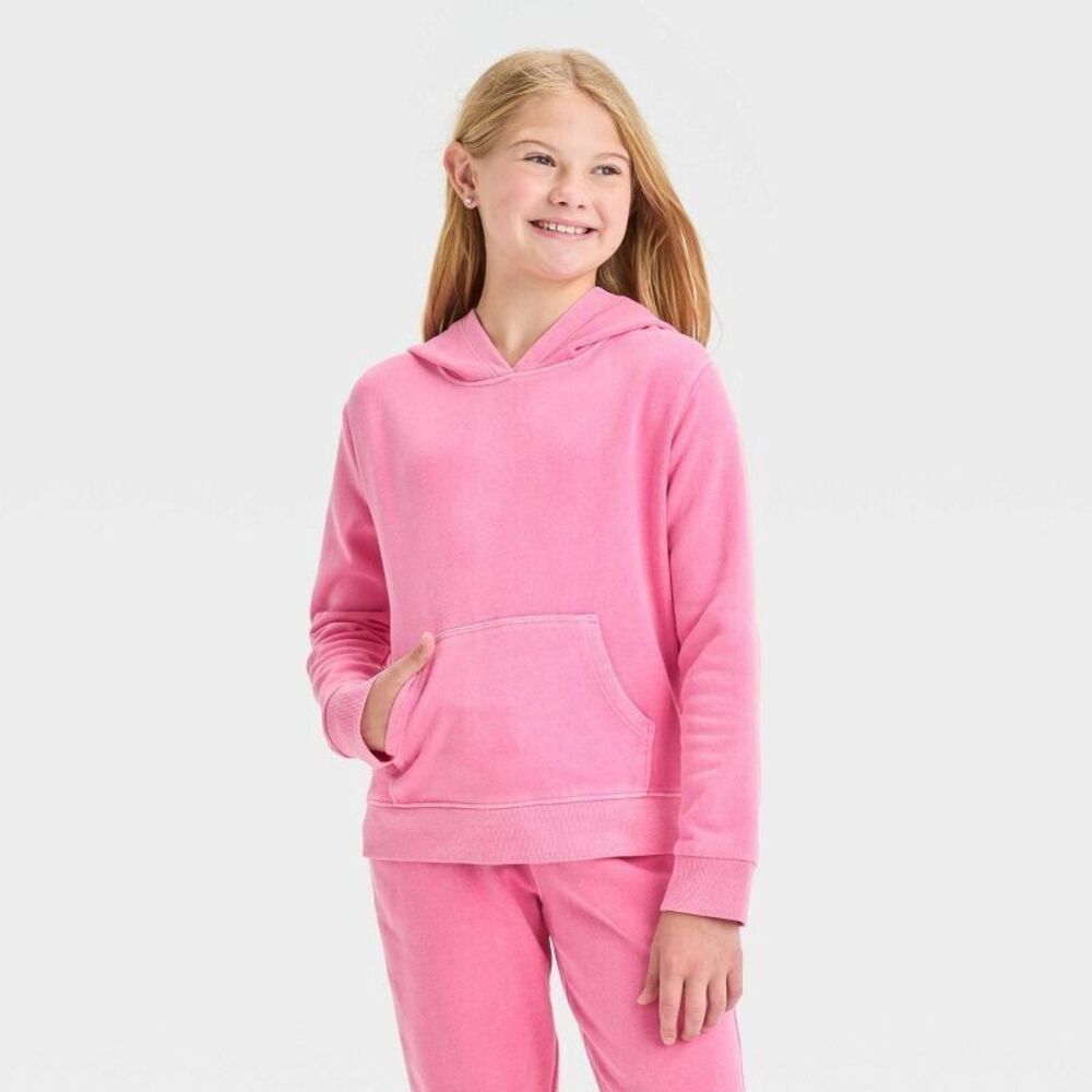 Cat & Jack Girls Large 10/12 Fleece Hoodie Dusty Pink Cotton Blend Pullover